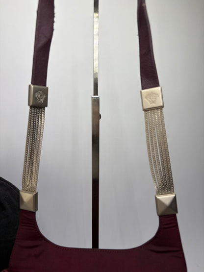 Vintage Gianni Versace Structured Satin Shoulder Bag Burgundy