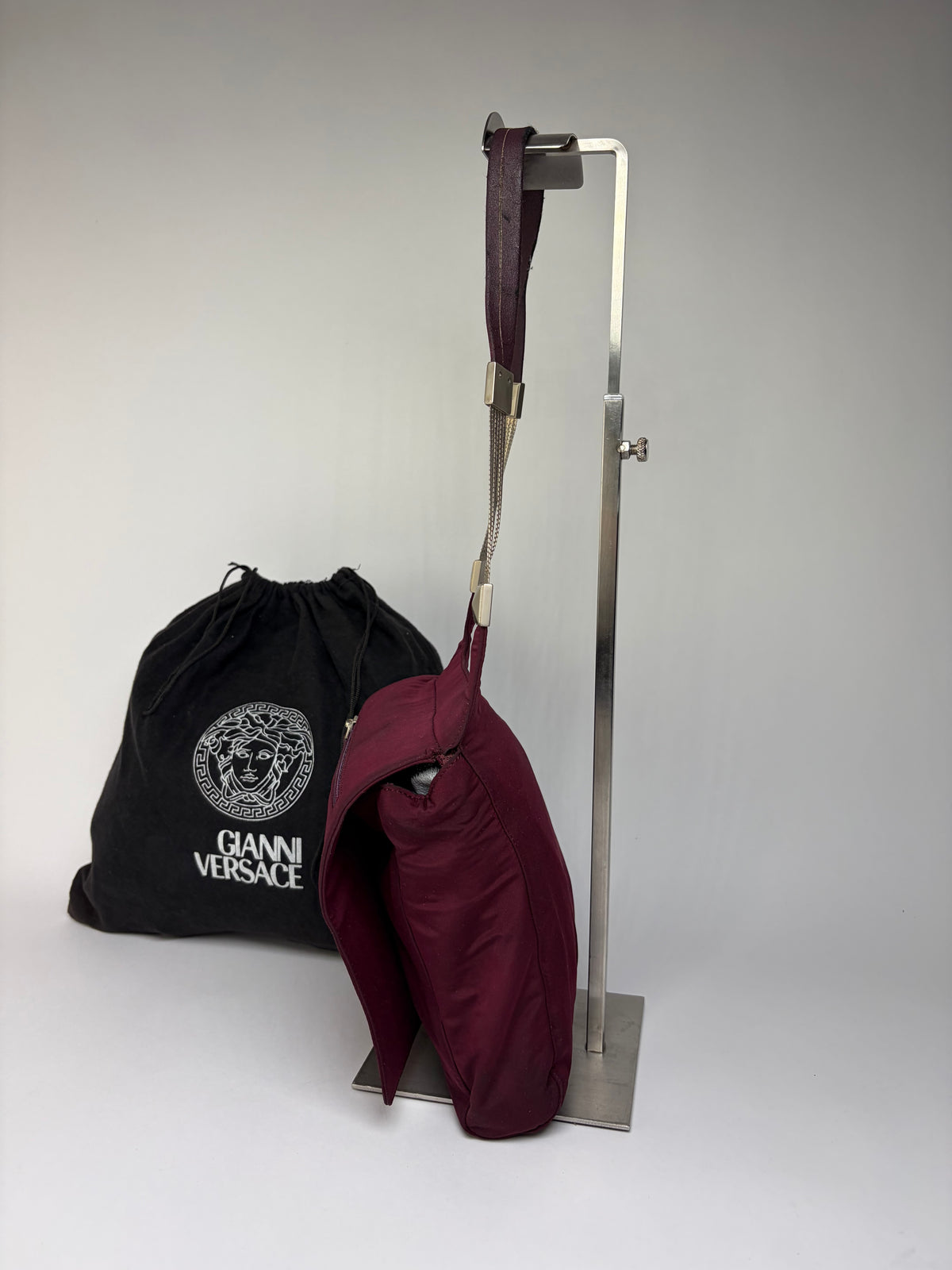 Vintage Gianni Versace Structured Satin Shoulder Bag Burgundy