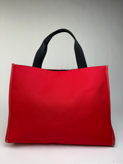 Vintage Burberry Canvas Plaid Trim Tote Red