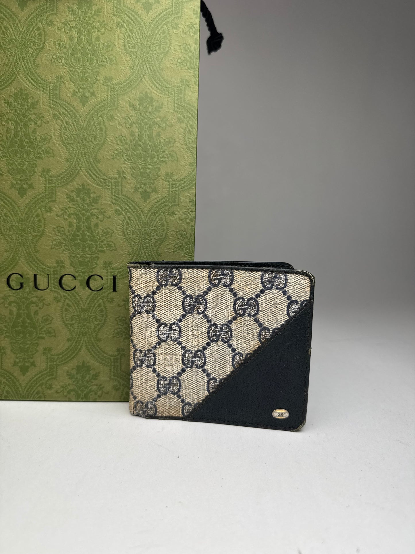 Vintage Gucci Ophidia Monogram Leather wallet navy gray