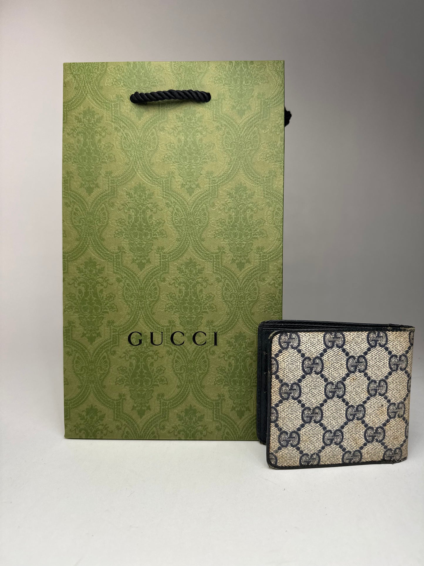 Vintage Gucci Ophidia Monogram Leather wallet navy gray