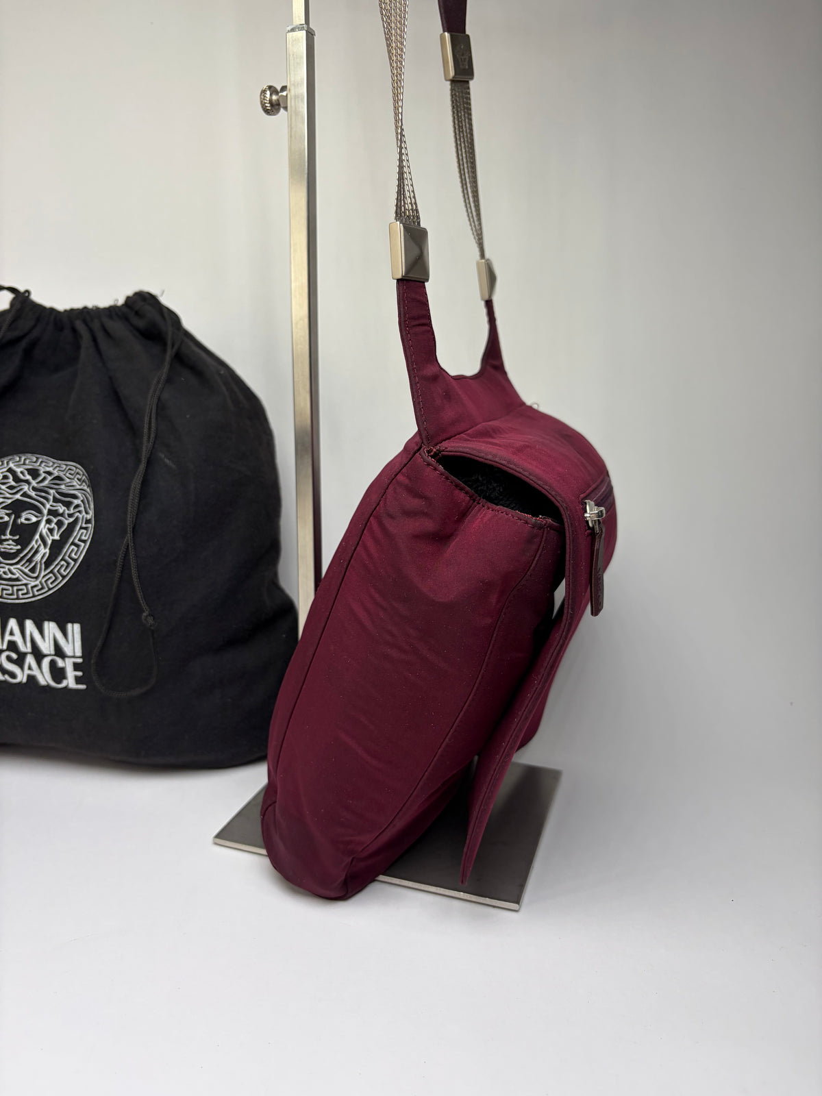 Vintage Gianni Versace Structured Satin Shoulder Bag Burgundy