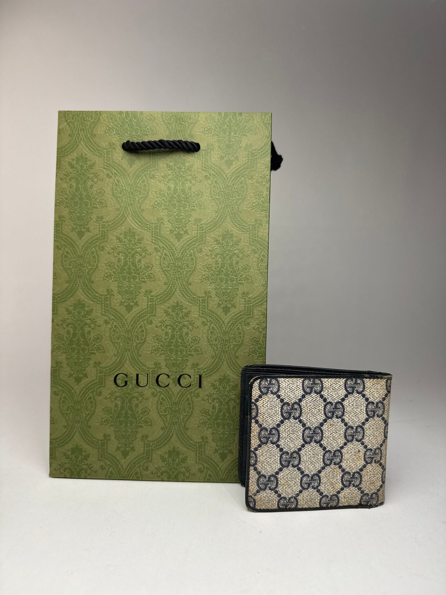 Vintage Gucci Ophidia Monogram Leather wallet navy gray
