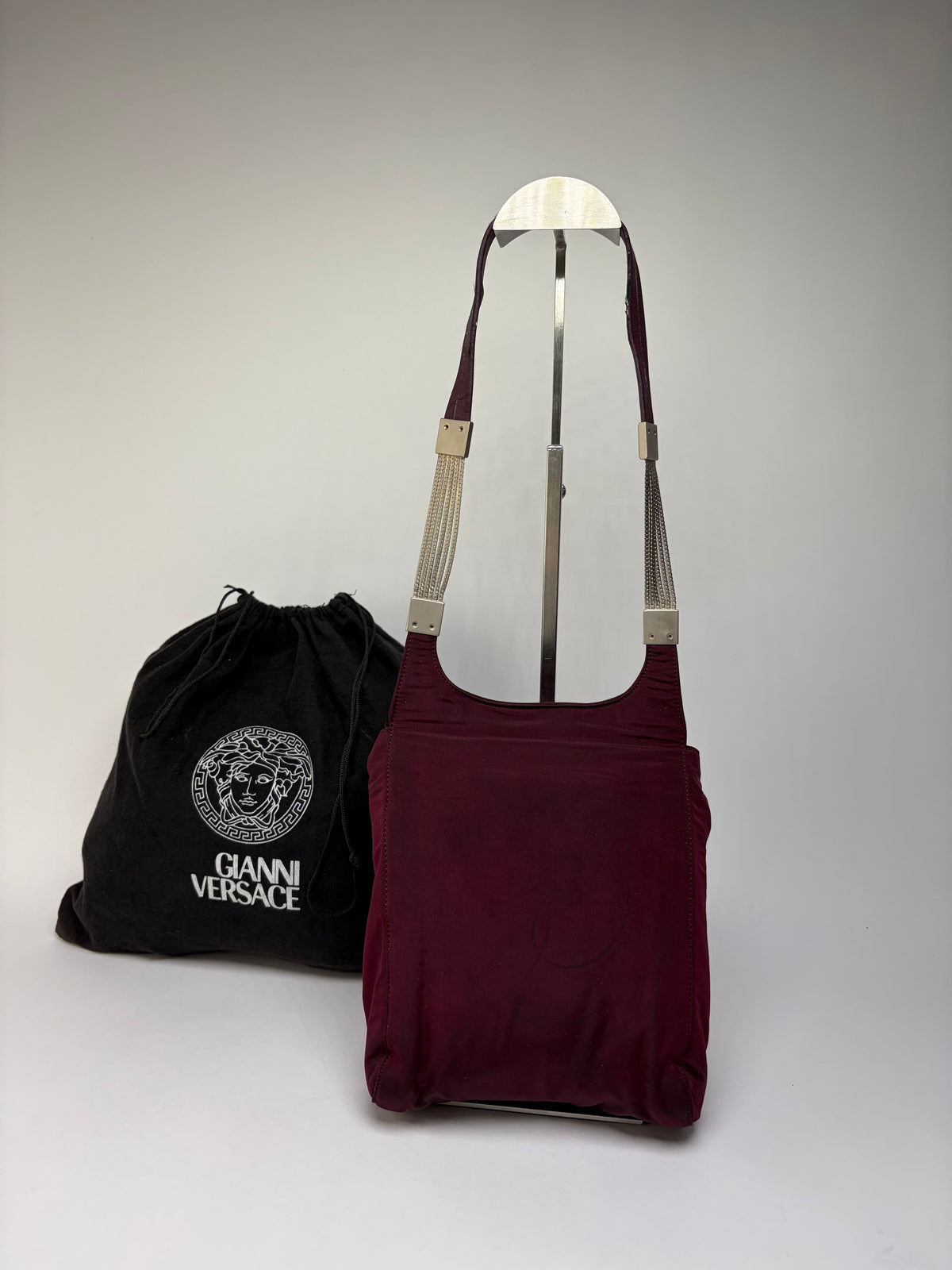 Vintage Gianni Versace Structured Satin Shoulder Bag Burgundy