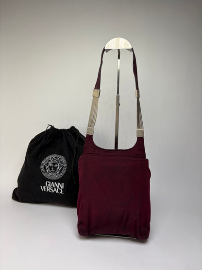 Vintage Gianni Versace Structured Satin Shoulder Bag Burgundy