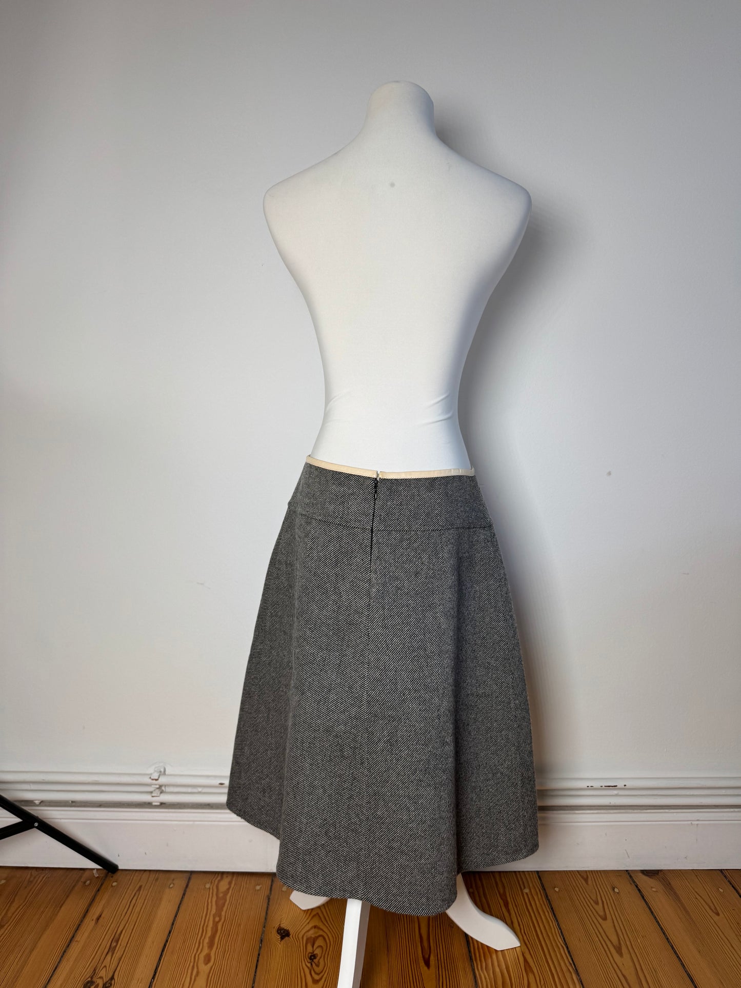 Vintage Celine Paris Wool Skirt checked grey 40/L