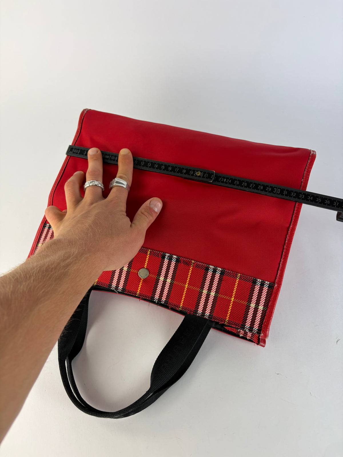 Vintage Burberry Canvas Plaid Trim Tote Red