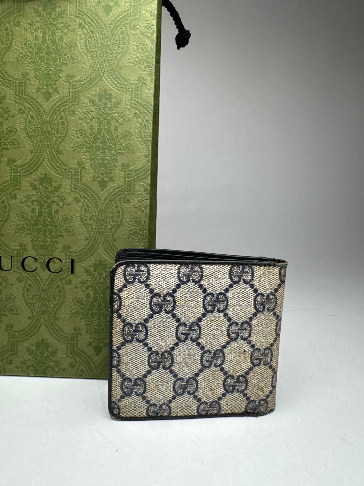 Vintage Gucci Ophidia Monogram Leather wallet navy gray