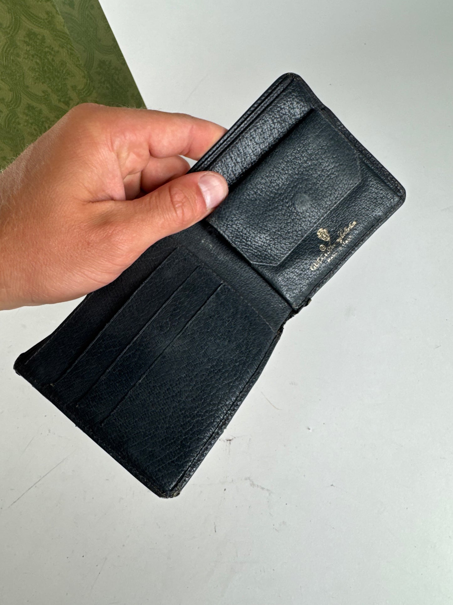 Vintage Gucci Ophidia Monogram Leather wallet navy gray