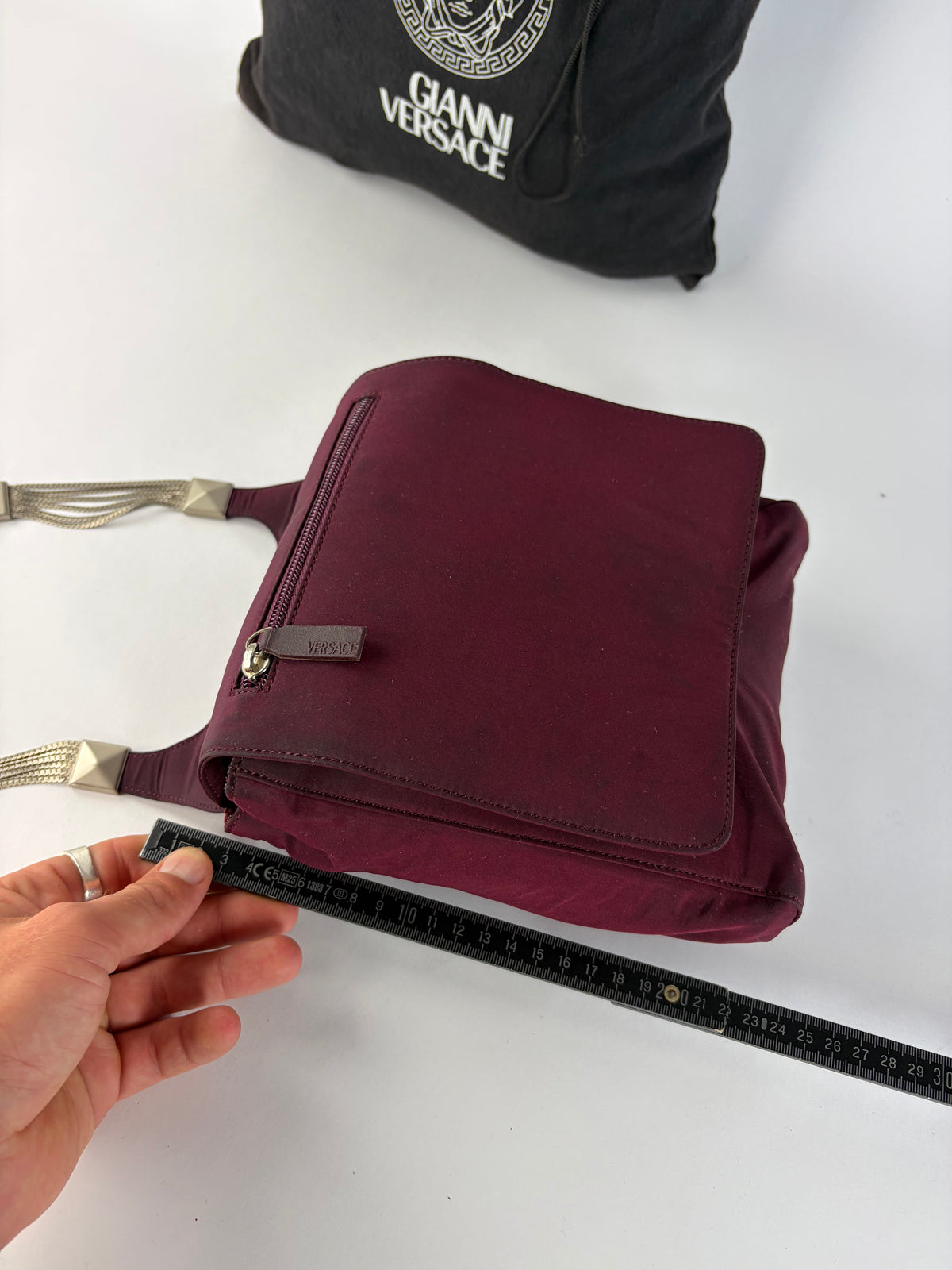 Vintage Gianni Versace Structured Satin Shoulder Bag Burgundy
