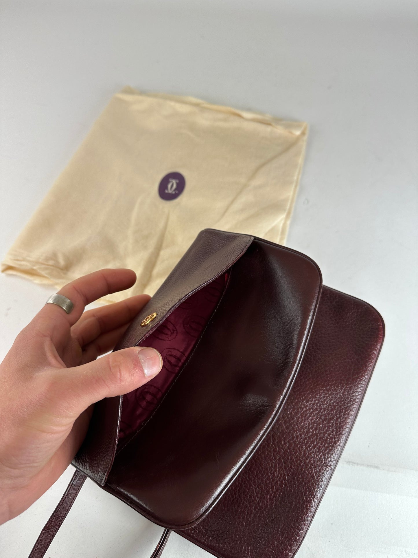 Vintage Cartier Leather Shoulder Bag Burgundy