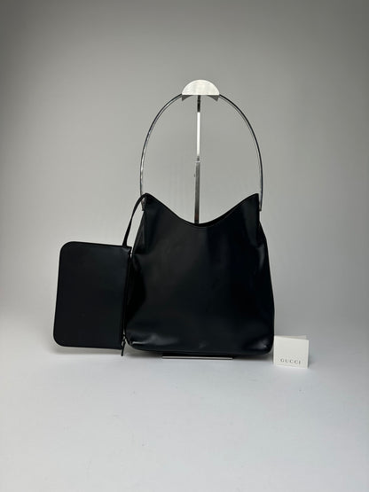 Vintage Gucci Soft Leather Shoulder Bag Y2K Black Silver