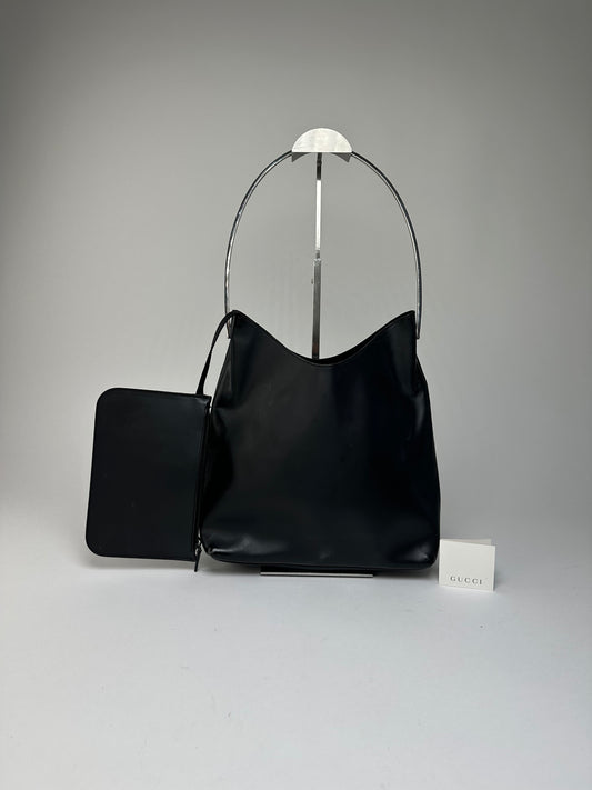 Vintage Gucci Soft Leather Shoulder Bag Y2K Black Silver