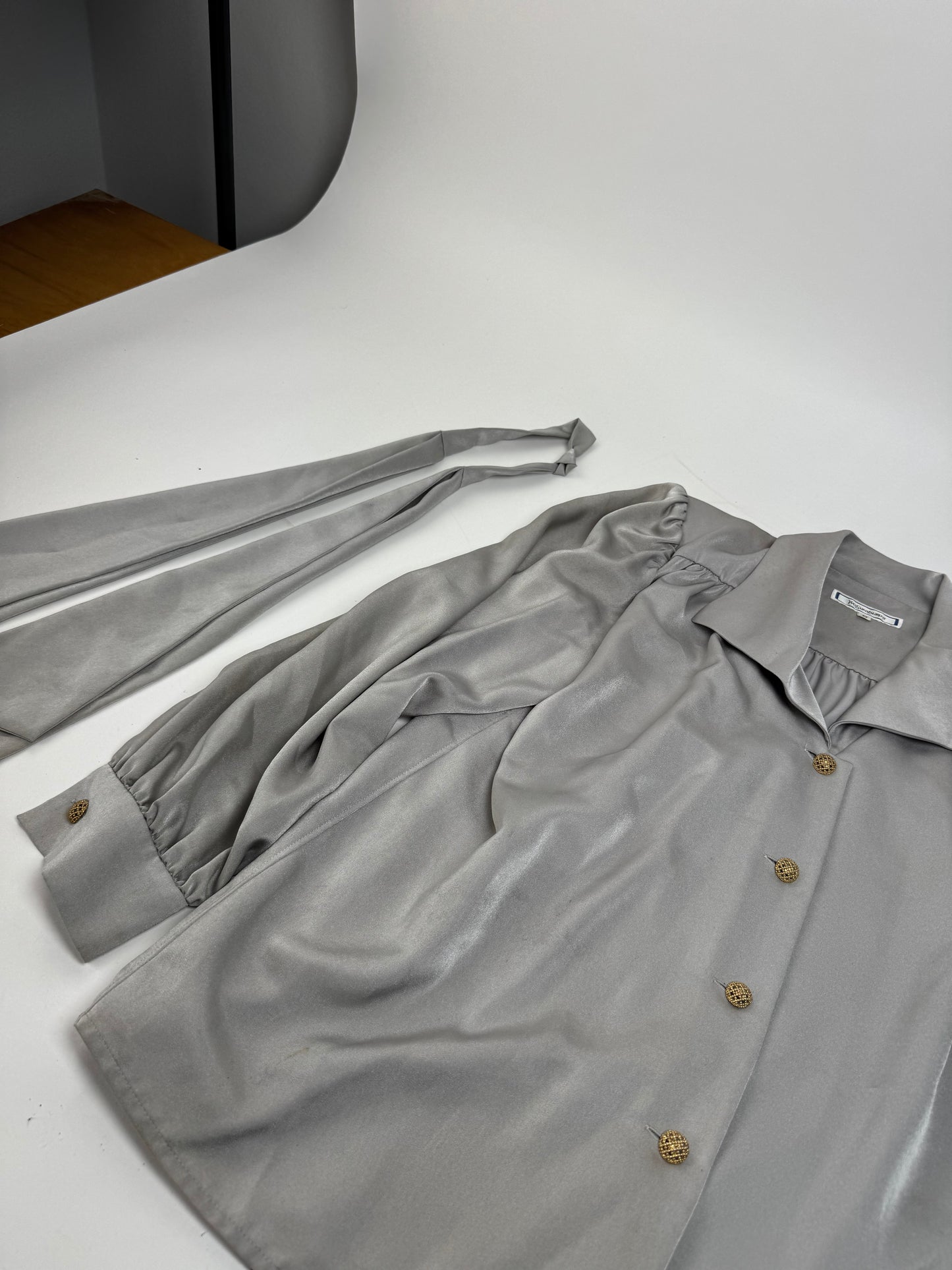 Vintage Yves Saint Laurent Silk Blouse silver 38/M