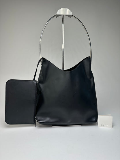 Vintage Gucci Soft Leather Shoulder Bag Y2K Black Silver