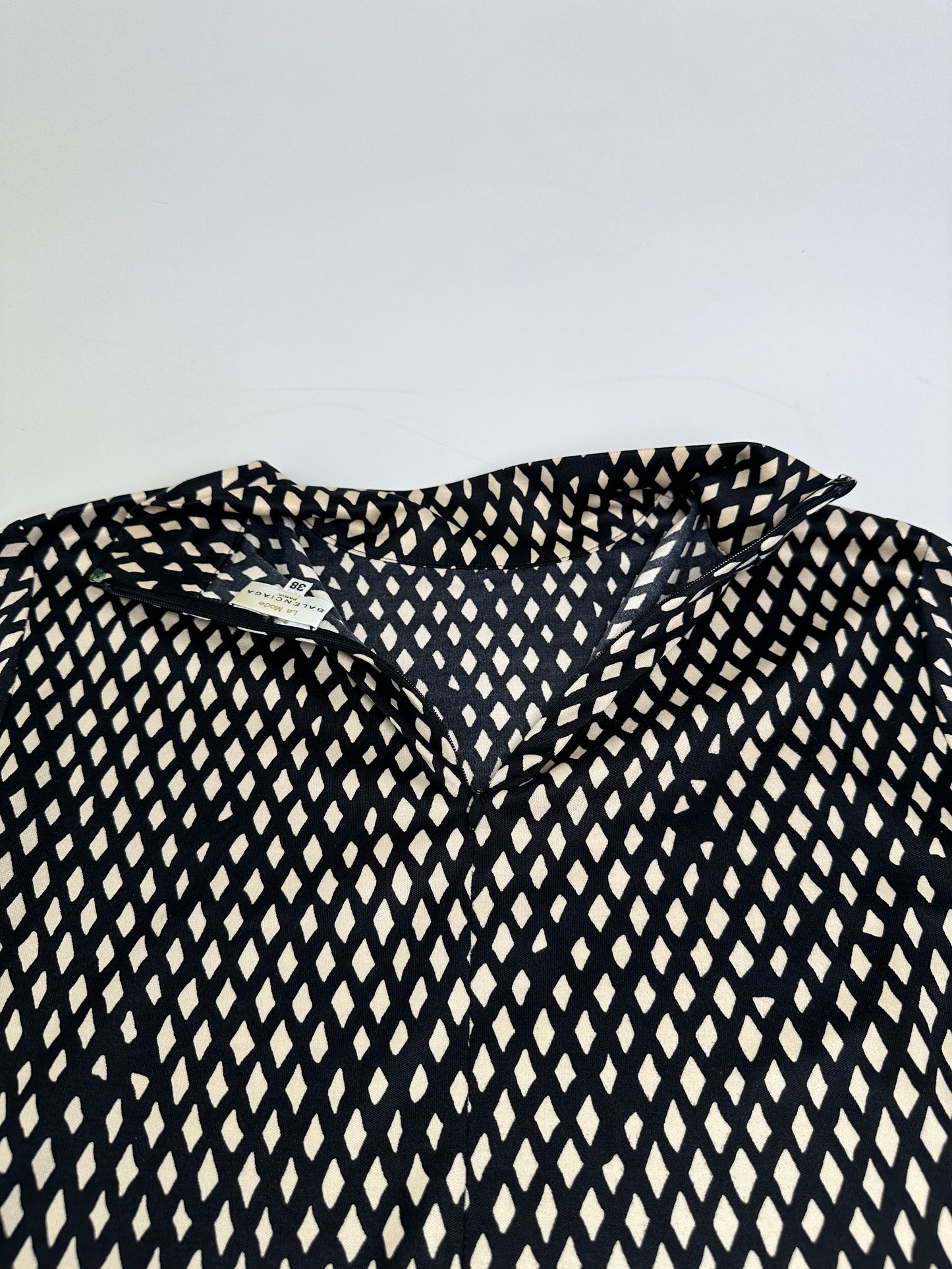 Vintage Balenciaga Diamond Pattern Top Navy Cream M