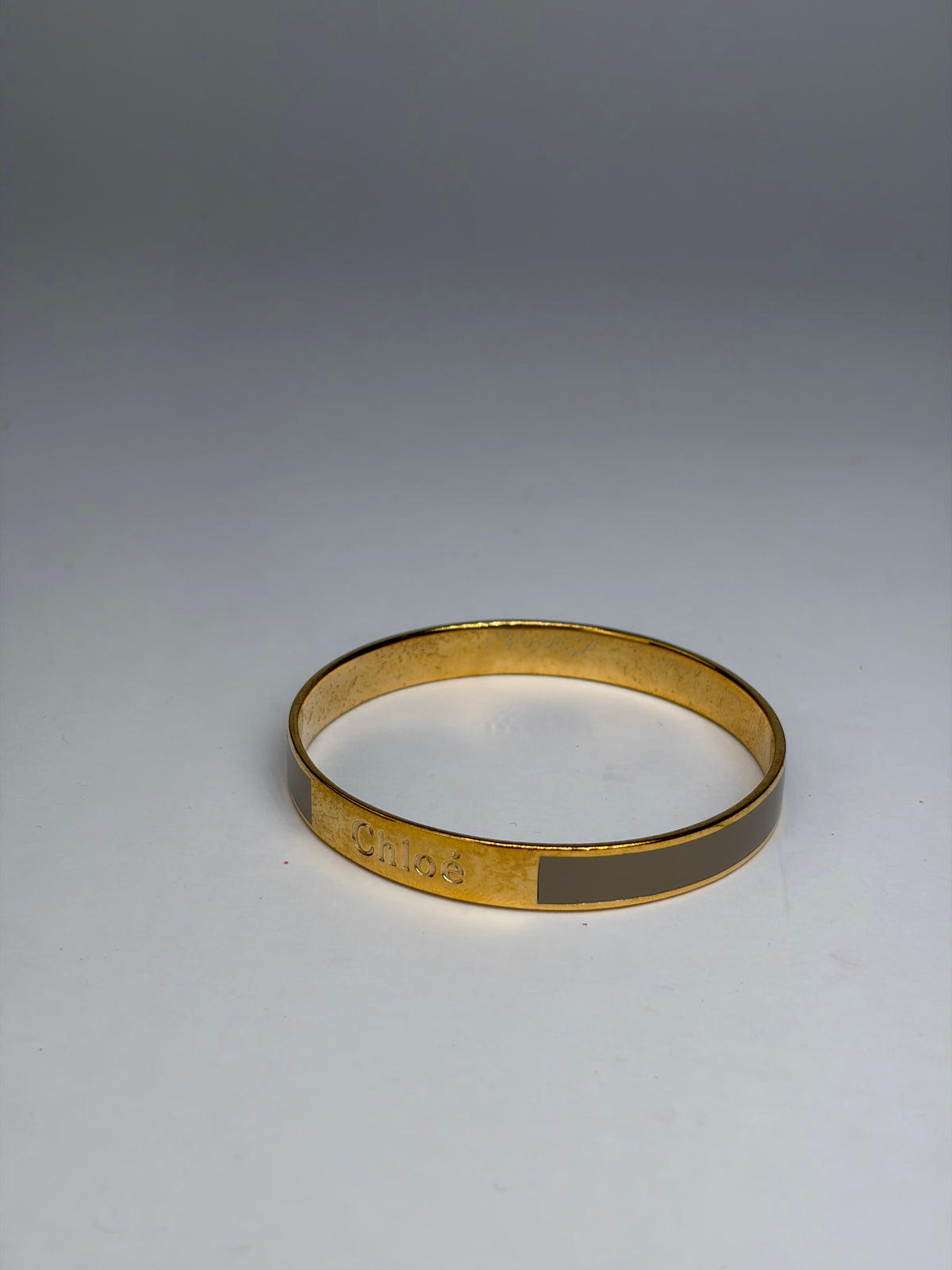 Vintage Chloé Enamel Inlay Bangle Gold Taupe