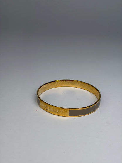 Vintage Chloé Enamel Inlay Bangle Gold Taupe