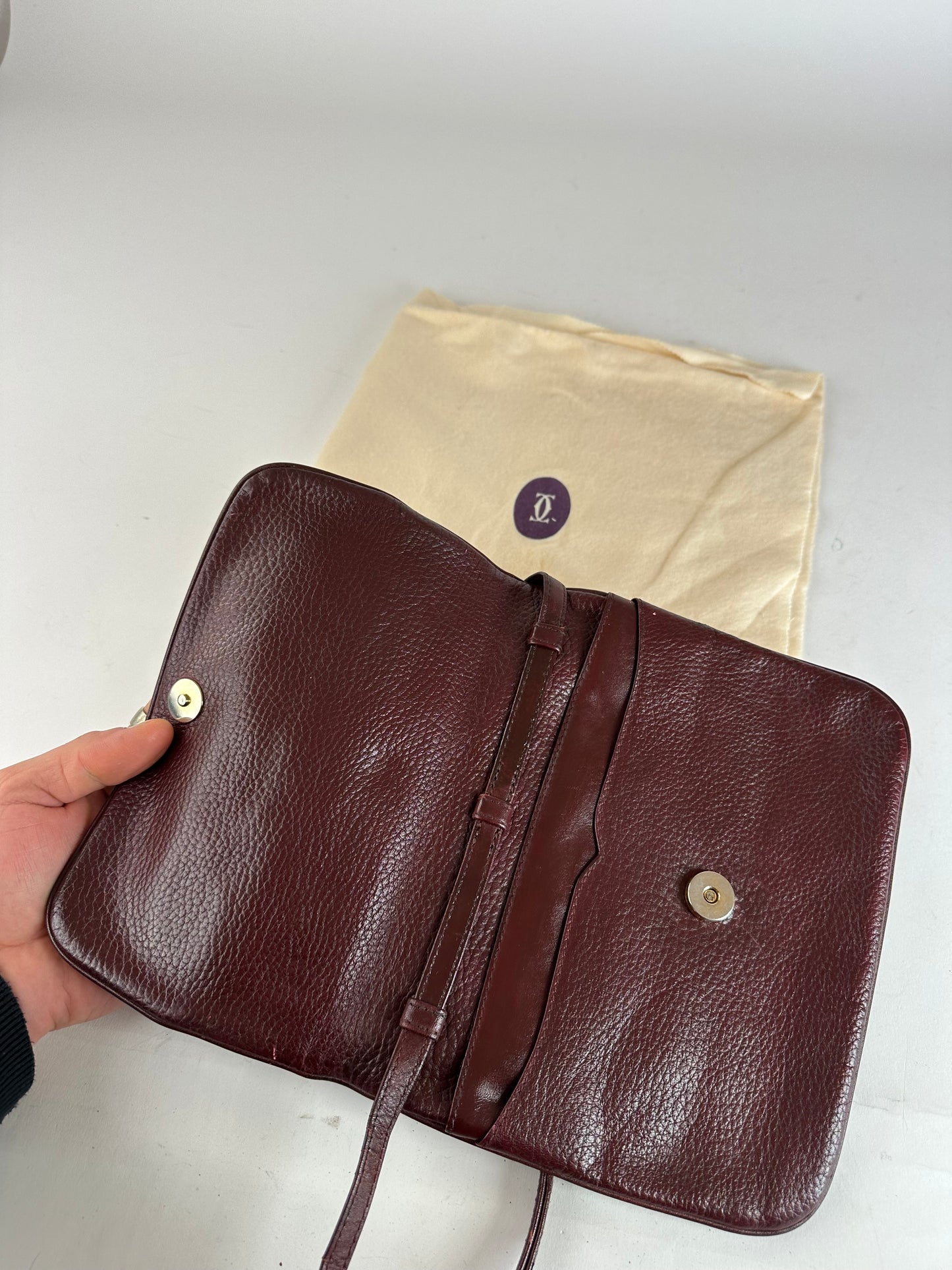 Vintage Cartier Leather Shoulder Bag Burgundy