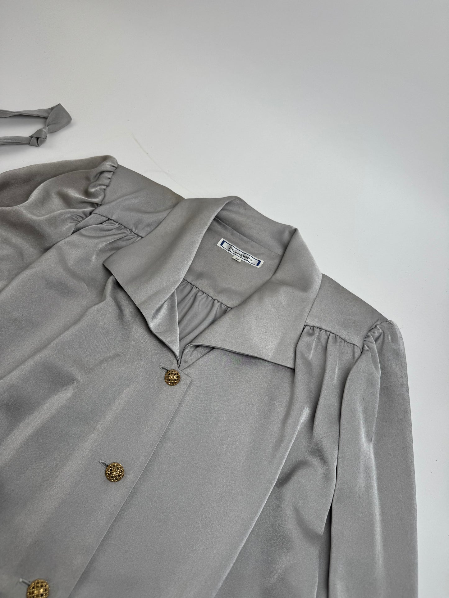 Vintage Yves Saint Laurent Silk Blouse silver 38/M