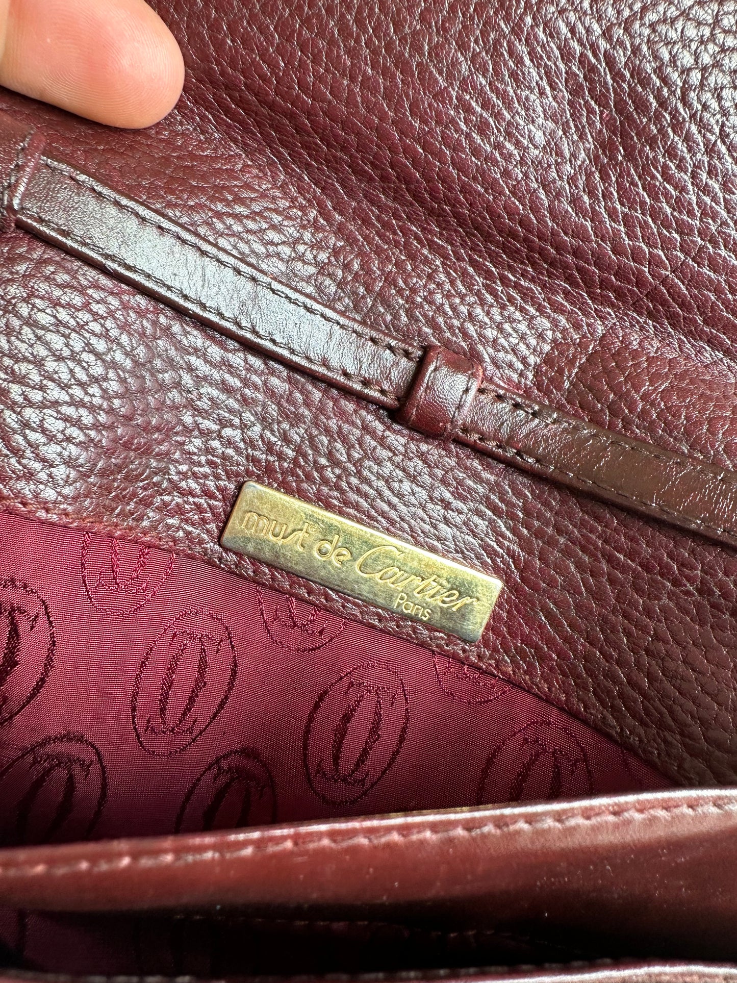 Vintage Cartier Leather Shoulder Bag Burgundy
