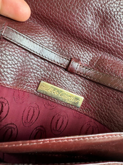 Vintage Cartier Leather Shoulder Bag Burgundy
