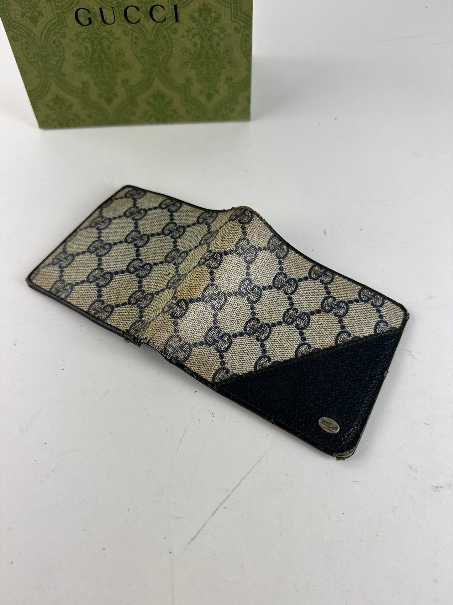 Vintage Gucci Ophidia Monogram Leather wallet navy gray