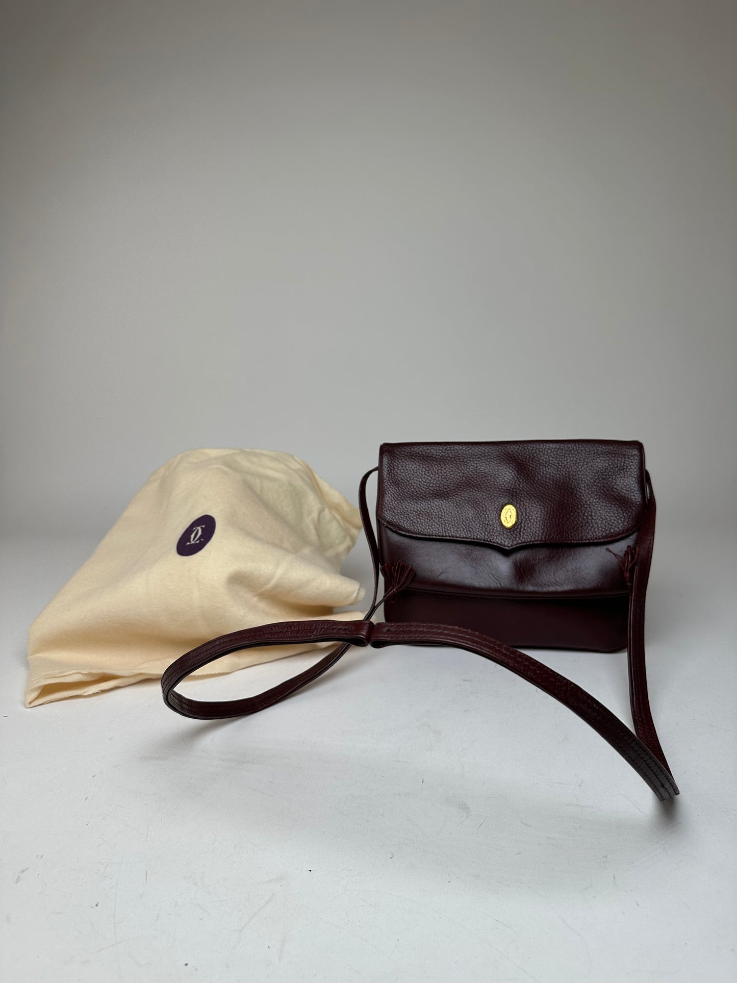 Vintage Cartier Leather Shoulder Bag Burgundy