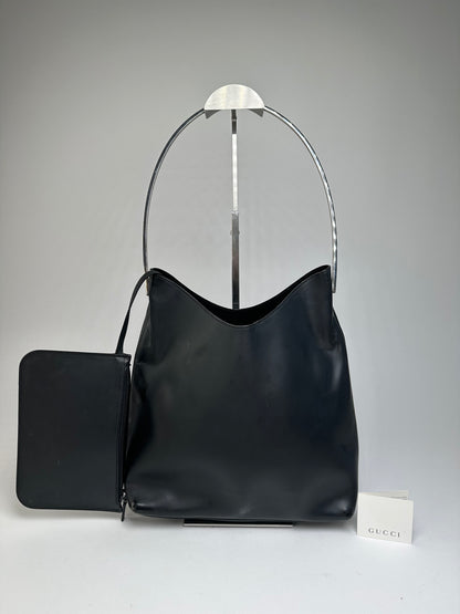 Vintage Gucci Soft Leather Shoulder Bag Y2K Black Silver