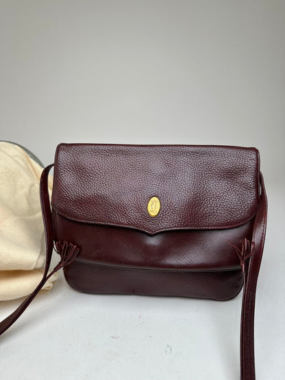 Vintage Cartier Leather Shoulder Bag Burgundy