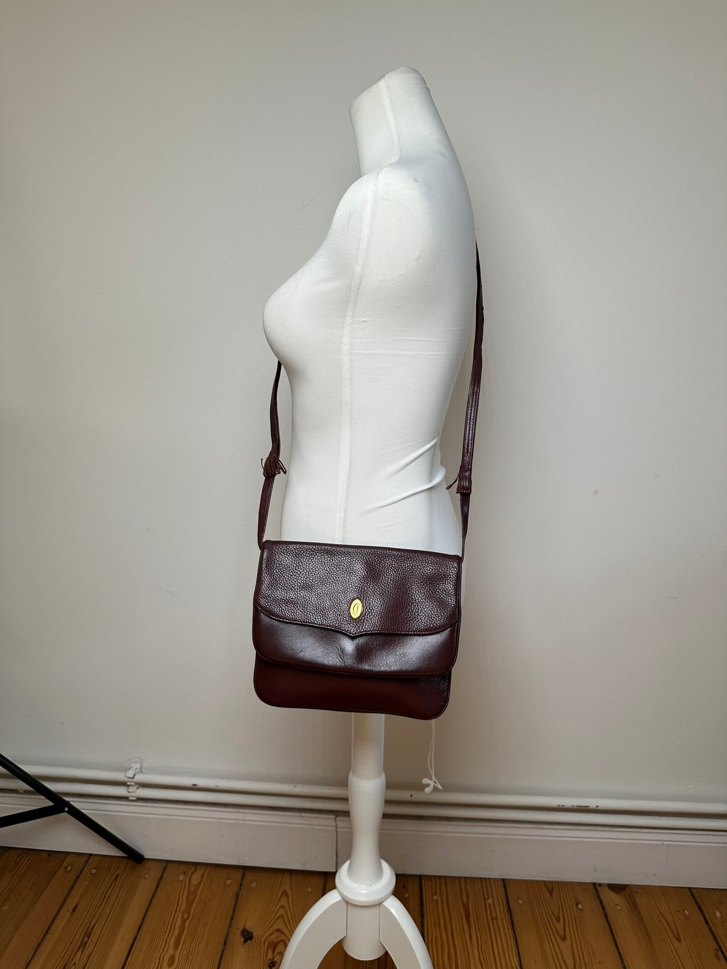 Vintage Cartier Leather Shoulder Bag Burgundy