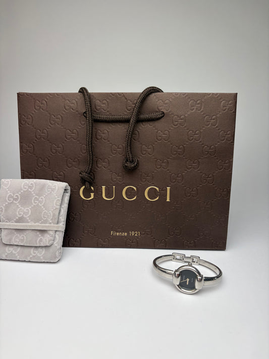 Vintage Gucci Timeless Stainless Steel Bracelet Watch Black Silver