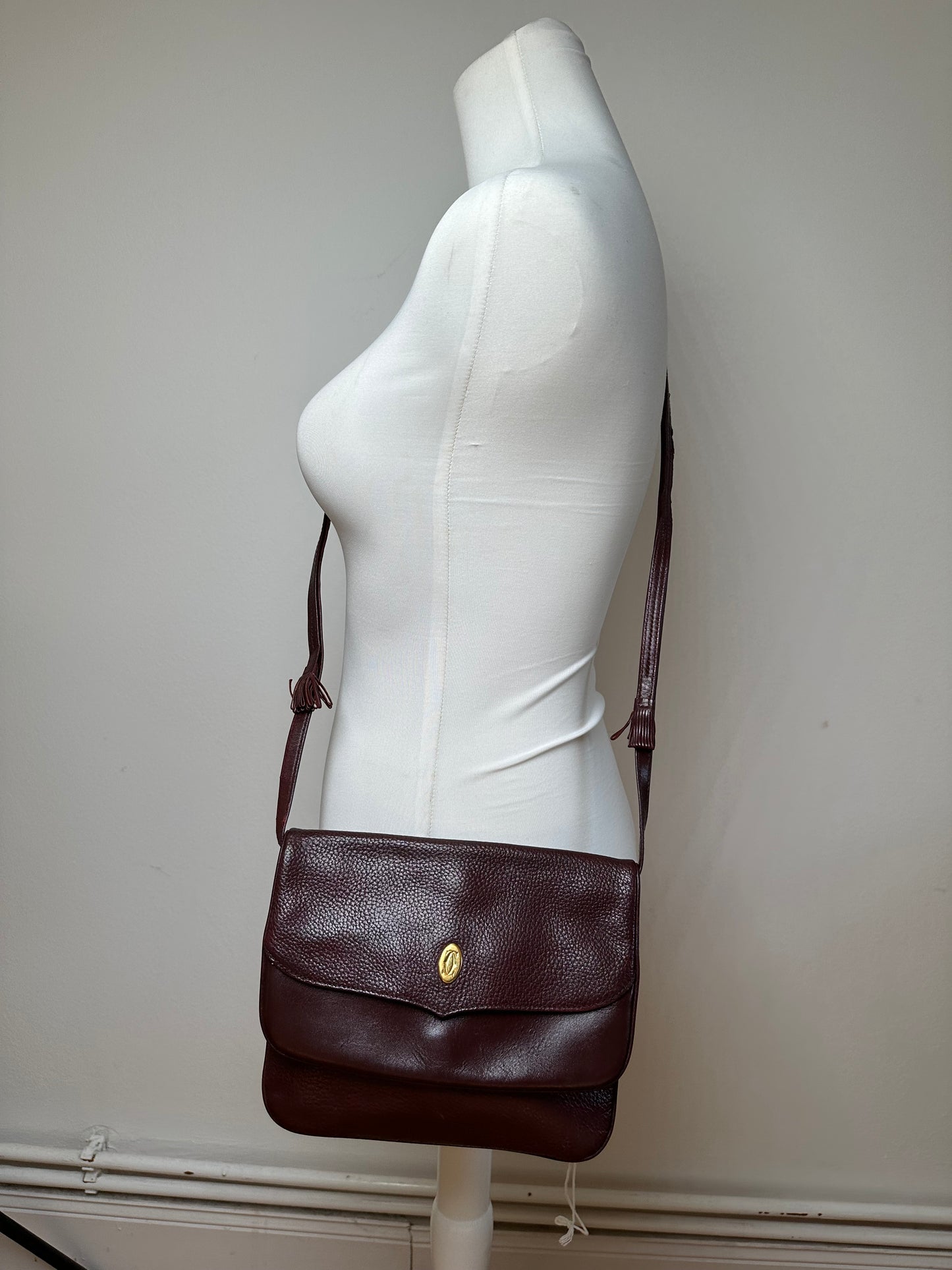 Vintage Cartier Leather Shoulder Bag Burgundy