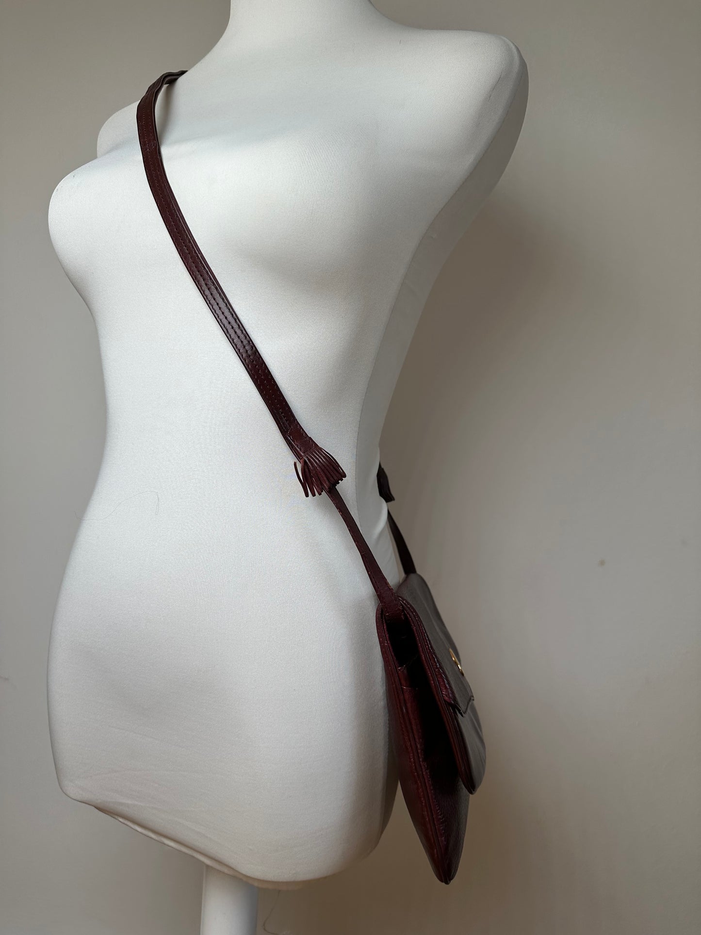 Vintage Cartier Leather Shoulder Bag Burgundy