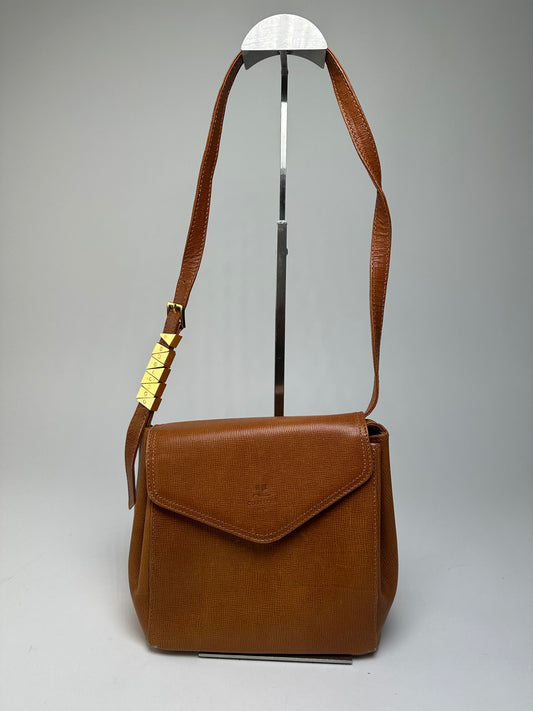 Vintage Courreges Textured Leather Shoulder Bag Tan Gold Y2K