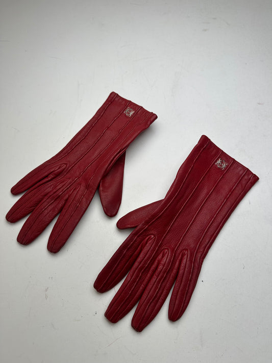 Vintage Loewe Leather Gloves Red