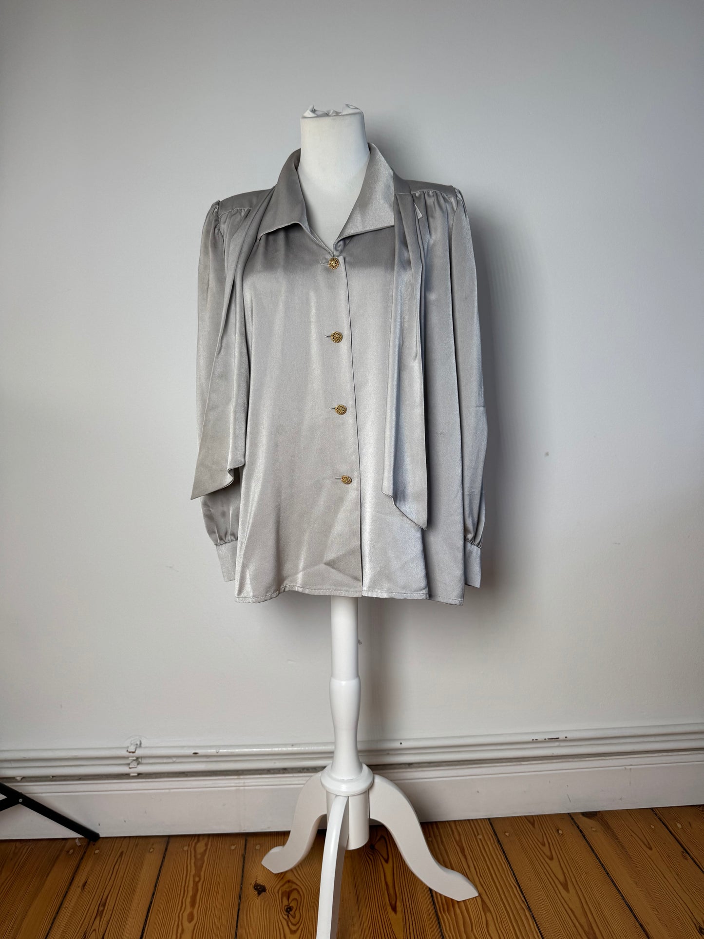 Vintage Yves Saint Laurent Silk Blouse silver 38/M