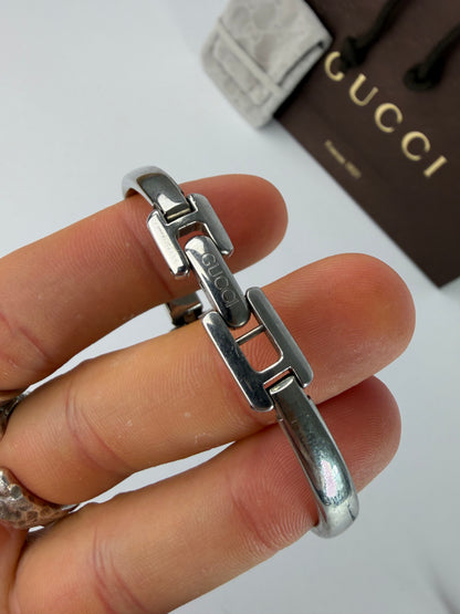 Vintage Gucci Timeless Stainless Steel Bracelet Watch Black Silver