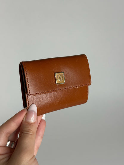 Porte-cartes vintage Dior en cuir marron
