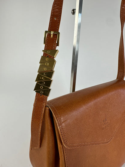 Vintage Courreges Textured Leather Shoulder Bag Tan Gold Y2K
