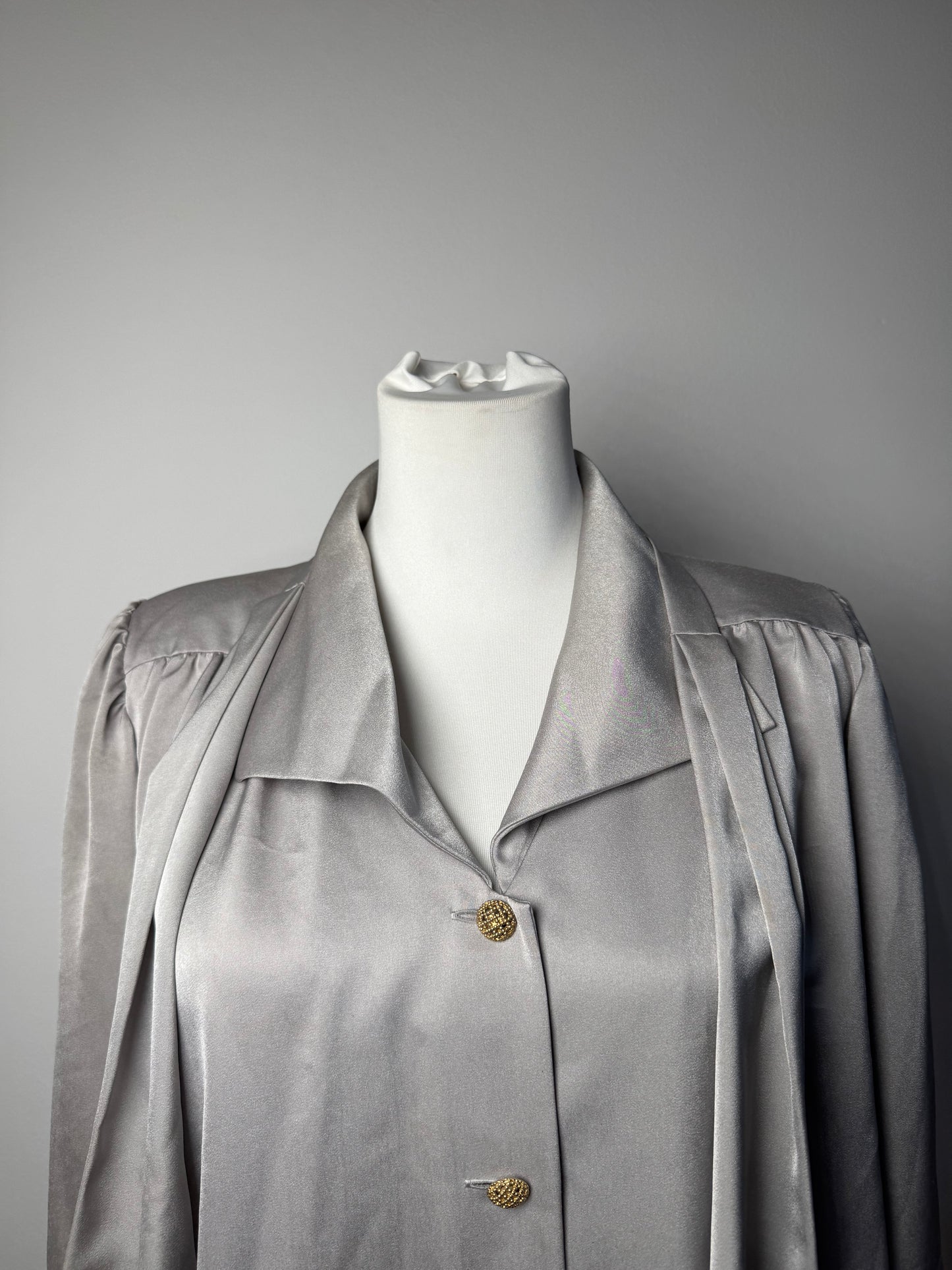 Vintage Yves Saint Laurent Silk Blouse silver 38/M