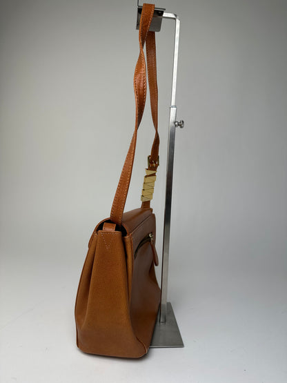 Vintage Courreges Textured Leather Shoulder Bag Tan Gold Y2K