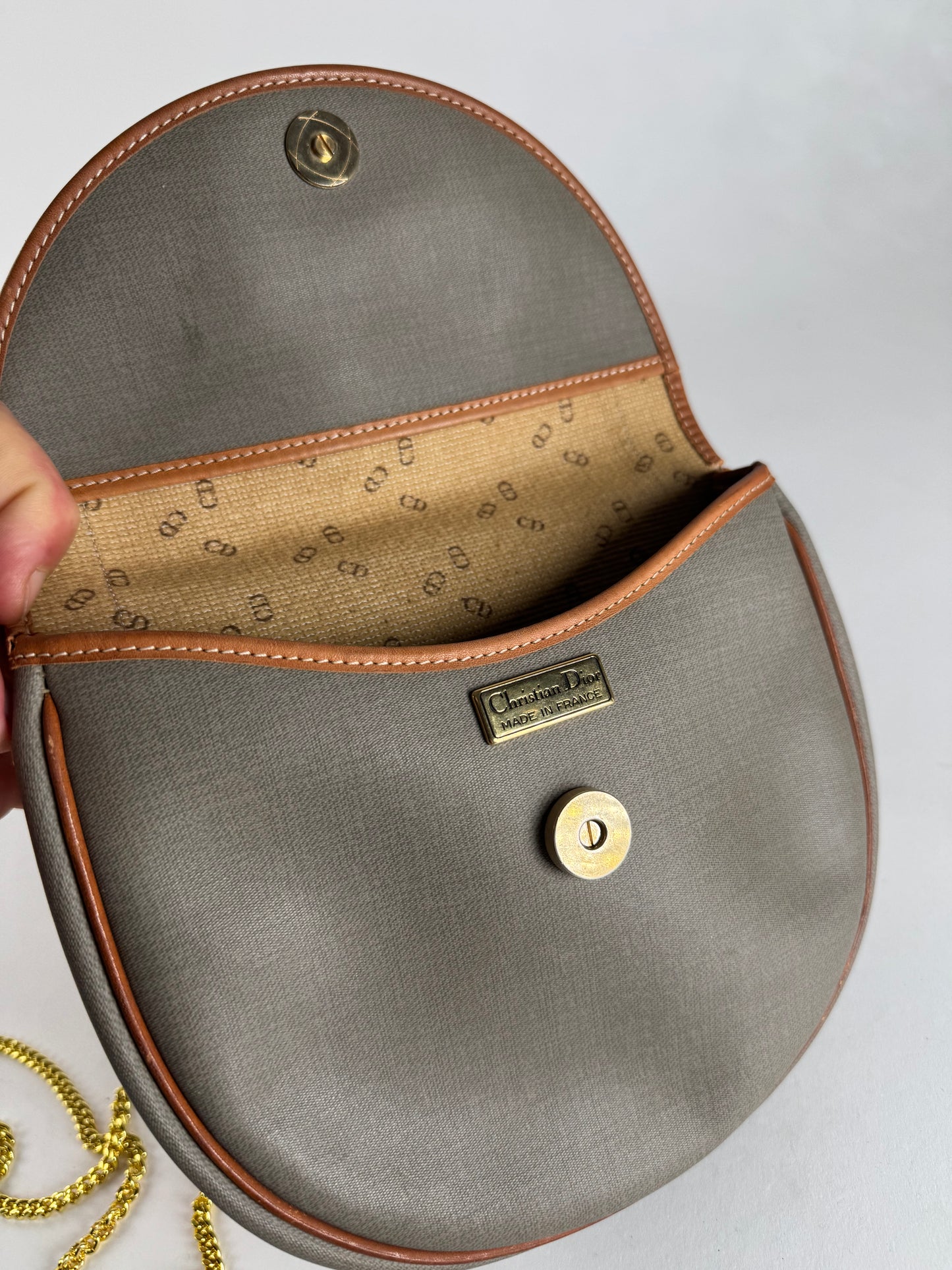 Vintage Dior Leather Bag Grey Brown