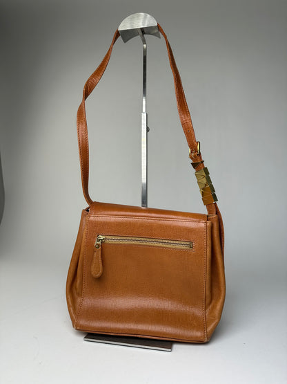 Vintage Courreges Textured Leather Shoulder Bag Tan Gold Y2K