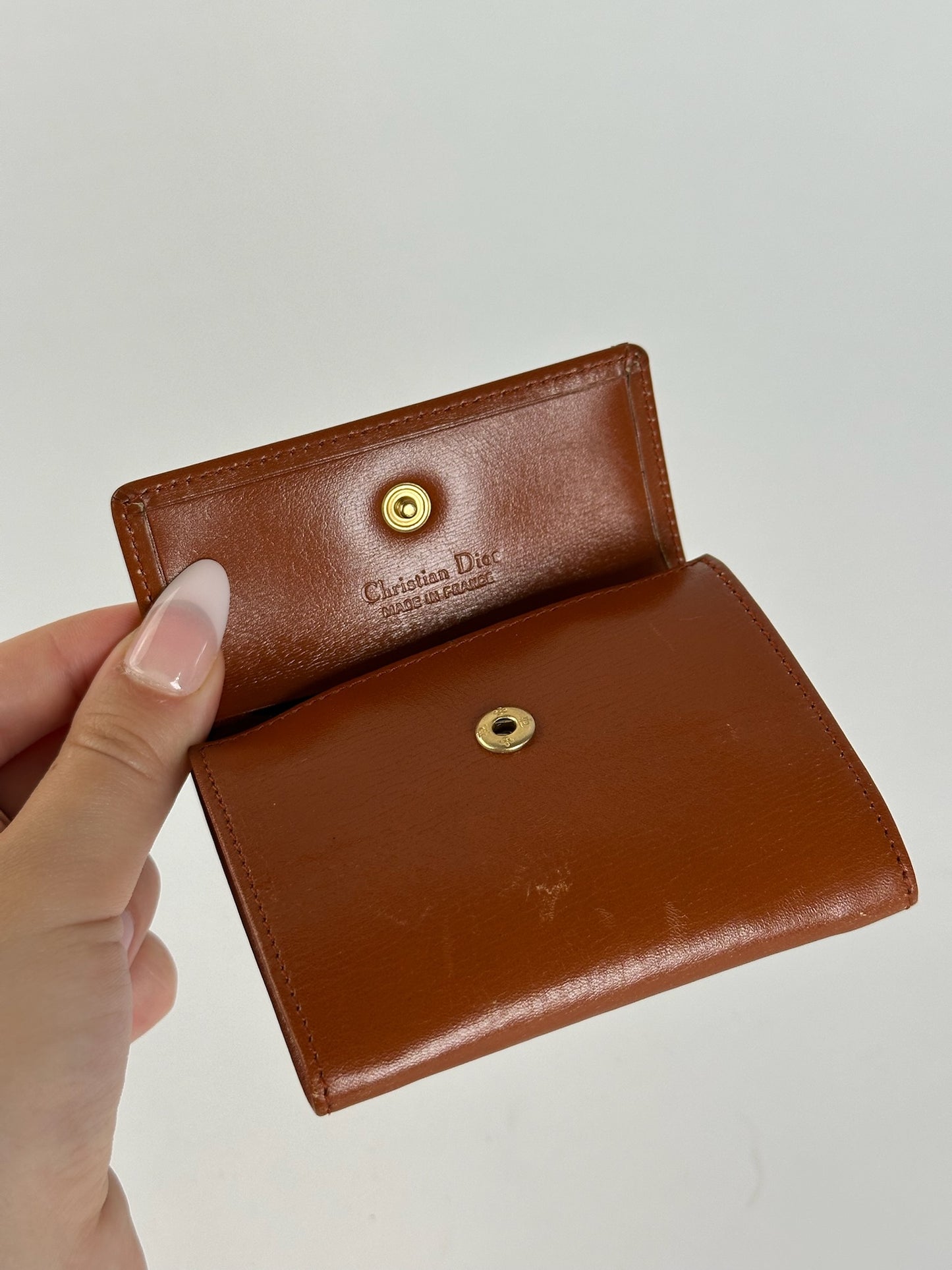 Porte-cartes vintage Dior en cuir marron