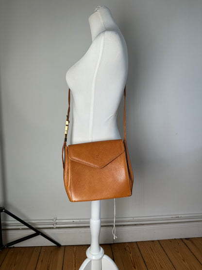 Vintage Courreges Textured Leather Shoulder Bag Tan Gold Y2K