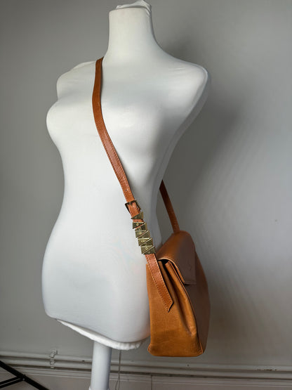 Vintage Courreges Textured Leather Shoulder Bag Tan Gold Y2K