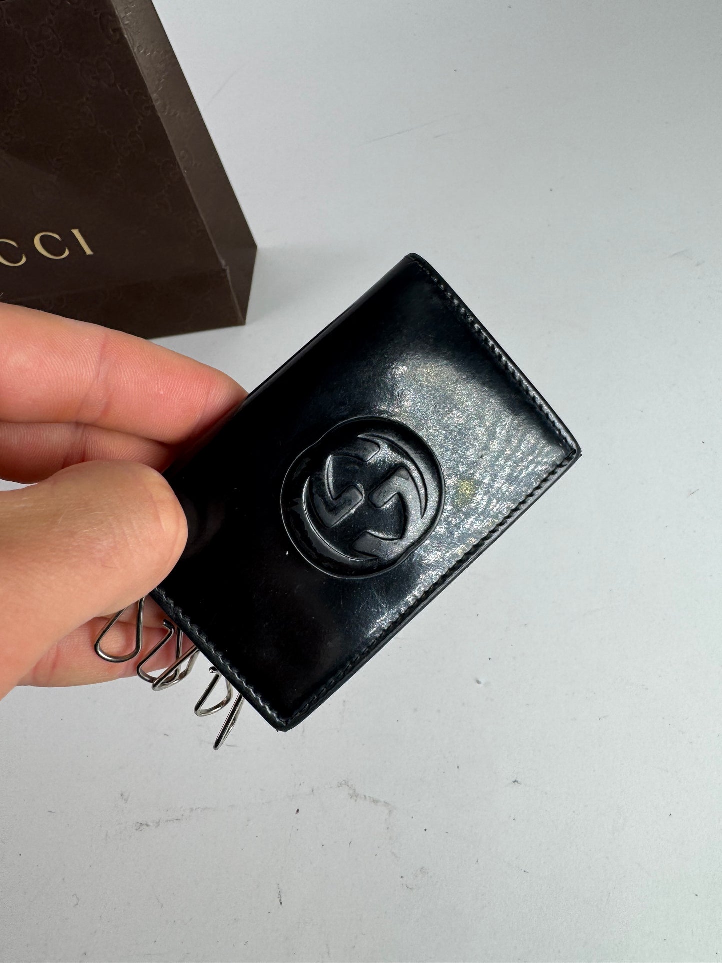 Vintage Gucci GG patent leather Key Holder black