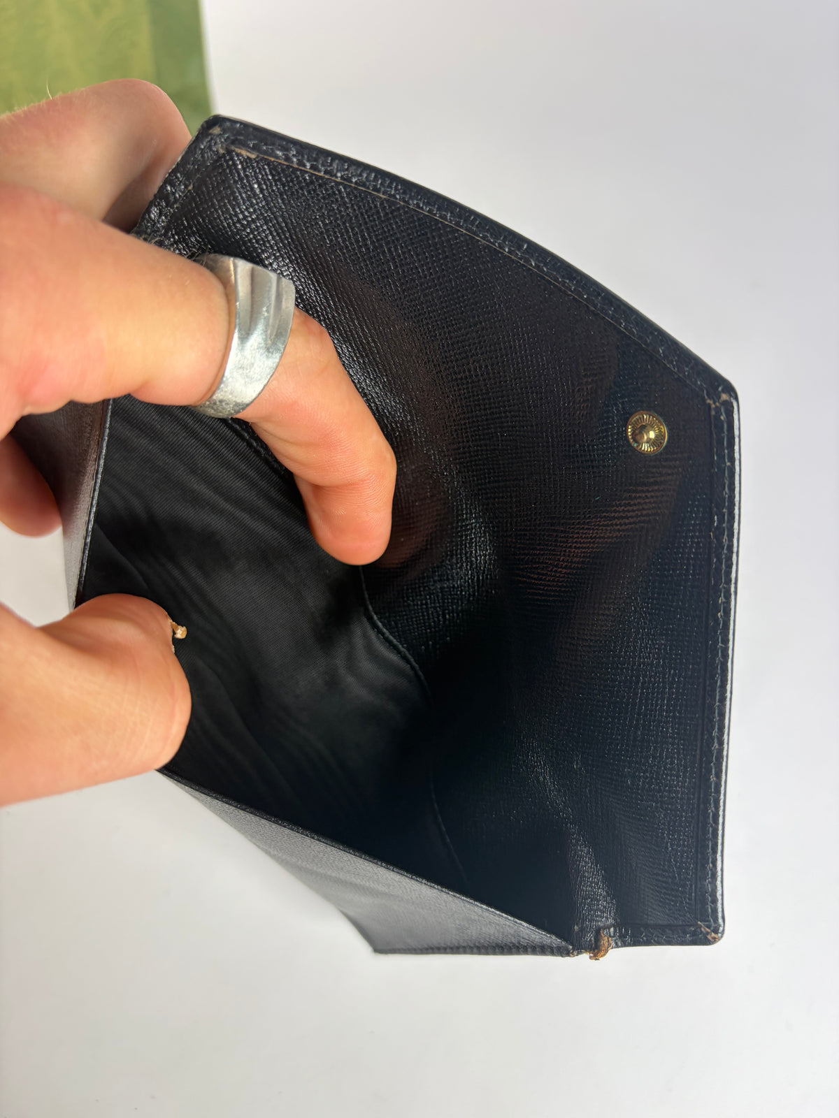 Vintage Gucci Saffiano Leather Bifold Wallet Black Gold