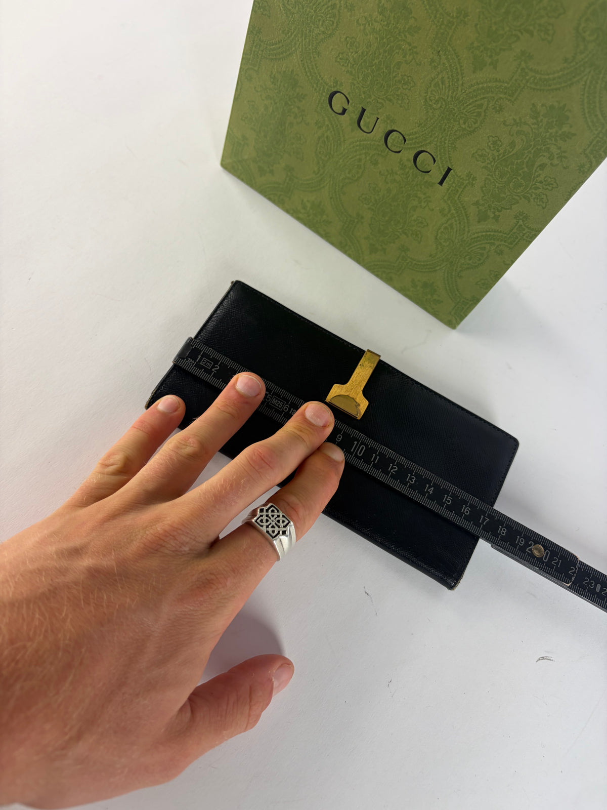 Vintage Gucci Saffiano Leather Bifold Wallet Black Gold